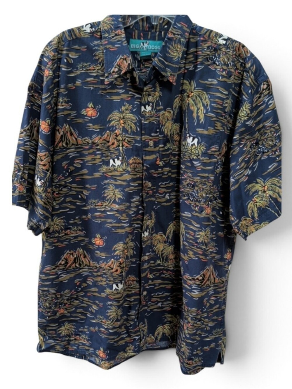 Big Dogs, Navy Blue Short Sleeve Hawaiian Button-down Shirt. XL